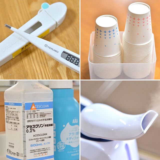 うがい、手洗い、手指消毒、検温、マスク着用、換気・加湿